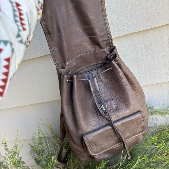 Fossil 75082 Brown Leather Backpack Drawstring Flap Pocket Bag Vintage - Picture 8 of 14